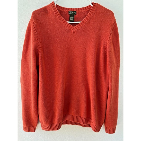Vintage LL Bean Sweater Womens Large Orange Fisherman Classic‎ Preppy Chunky - Picture 1 of 8